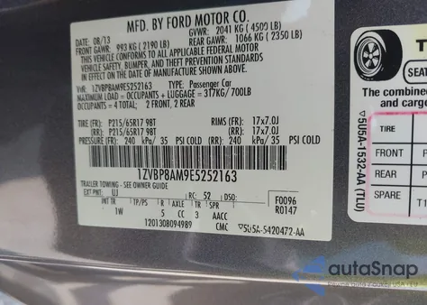 2014 Ford Mustang V6 из США, поврежденный, VIN 1ZVBP8AM9E5252163